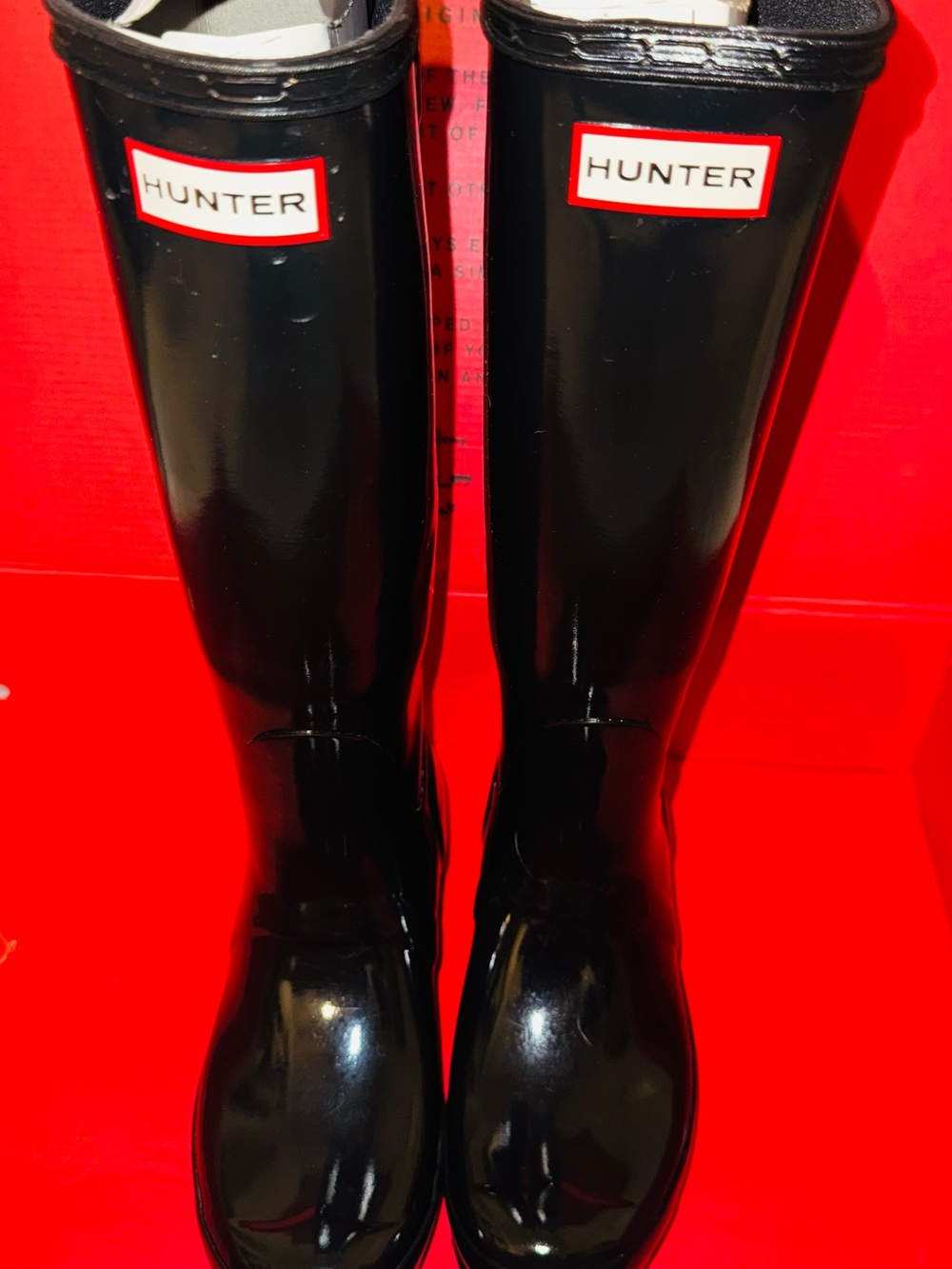 Hunter Black Gloss Tall Rain Boots for Women Wide Calf